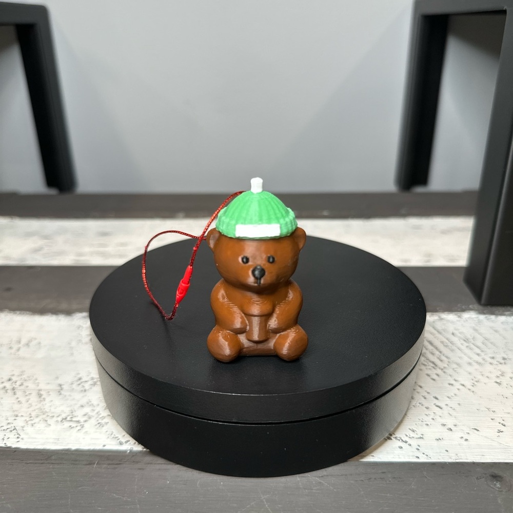Espresso Bearista Ornament with Green beanie